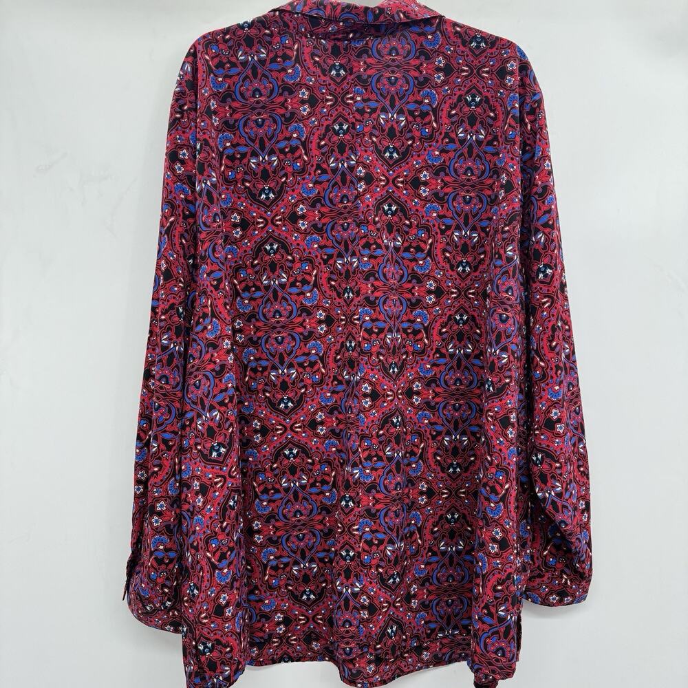 Catherines Batik Printed Popover Top Sz 4X Red Black Office Casual Modest - Picture 2 of 8